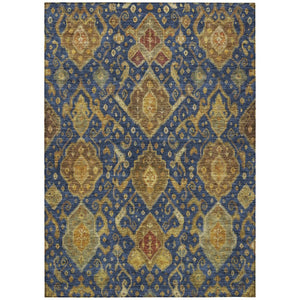 HomeRoots 8' X 10' Navy Blue and Gold Ikat Area Rug - Stylish, Washable Design for Indoor & Outdoor Spaces! 658588