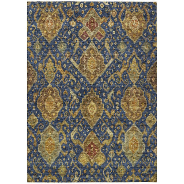 HomeRoots 8' X 10' Navy Blue and Gold Ikat Area Rug - Stylish, Washable Design for Indoor & Outdoor Spaces! 658588