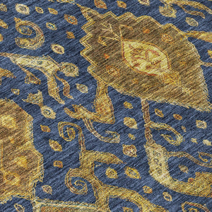 HomeRoots 8' X 10' Navy Blue and Gold Ikat Area Rug - Stylish, Washable Design for Indoor & Outdoor Spaces! 658588