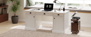English Elm 67" White Executive Desk with Cabinet Storage Drawers and Usb Ports for Home Office N751S415500K