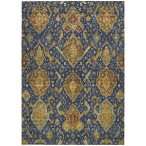 HomeRoots 10' Navy Blue & Gold Ikat Washable Area Rug - Durable, Stylish, Perfect for Indoor/Outdoor Spaces! 658590