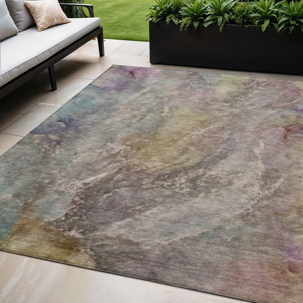 HomeRoots 5' X 8' Abstract Beige and Gray Washable Area Rug – Stylish, Durable, Indoor/Outdoor Versatility! 658592