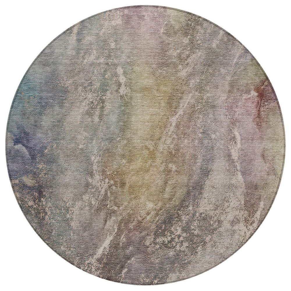 HomeRoots 8' Round Abstract Area Rug in Beige & Gray - Washable, Stain-Resistant, Stylish for Indoors & Outdoors 658593