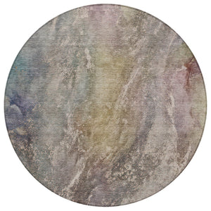 HomeRoots 8' Round Abstract Area Rug in Beige & Gray - Washable, Stain-Resistant, Stylish for Indoors & Outdoors 658593