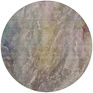 HomeRoots 8' Round Abstract Area Rug in Beige & Gray - Washable, Stain-Resistant, Stylish for Indoors & Outdoors 658593
