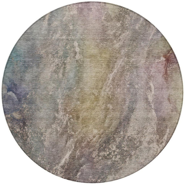 HomeRoots 8' Round Abstract Area Rug in Beige & Gray - Washable, Stain-Resistant, Stylish for Indoors & Outdoors 658593