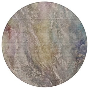 HomeRoots 8' Round Abstract Area Rug in Beige & Gray - Washable, Stain-Resistant, Stylish for Indoors & Outdoors 658593