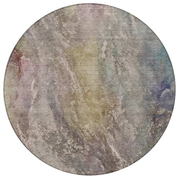 HomeRoots 8' Round Abstract Area Rug in Beige & Gray - Washable, Stain-Resistant, Stylish for Indoors & Outdoors 658593