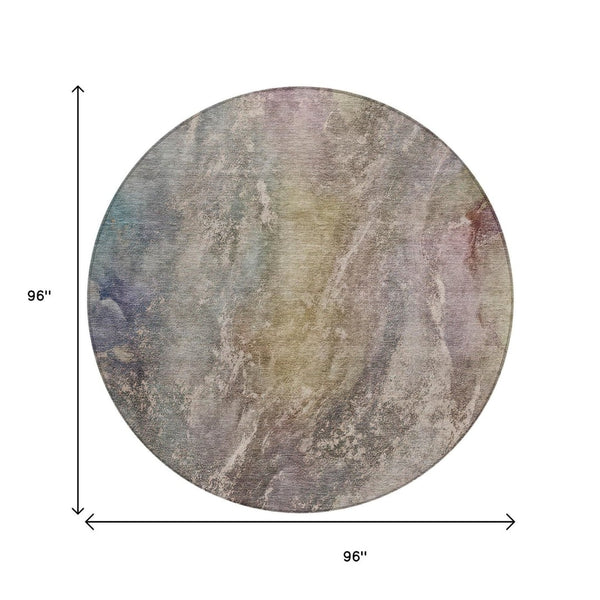 HomeRoots 8' Round Abstract Area Rug in Beige & Gray - Washable, Stain-Resistant, Stylish for Indoors & Outdoors 658593