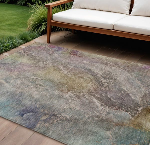HomeRoots 8' X 10' Beige and Gray Abstract Area Rug - Stylish, Washable, Indoor/Outdoor, Stain Resistant Design 658594