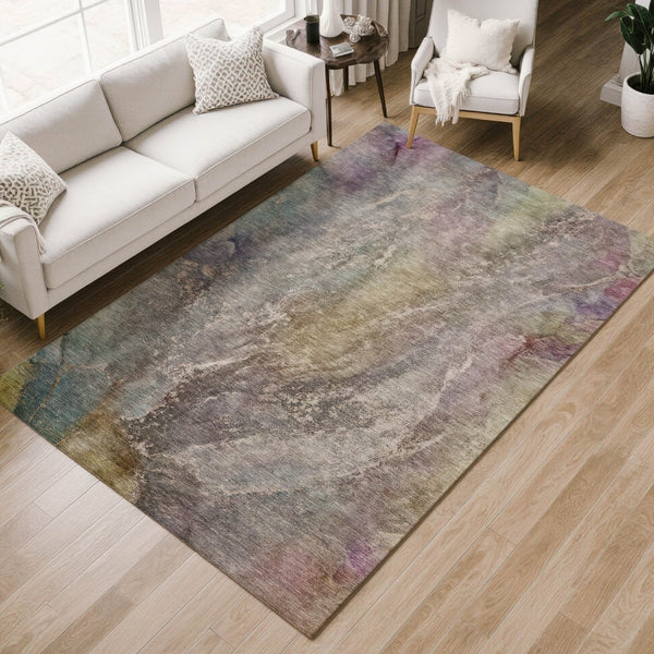 HomeRoots 10' Beige & Gray Abstract Washable Area Rug - Durable Indoor/Outdoor Style for High-Traffic Spaces 658596