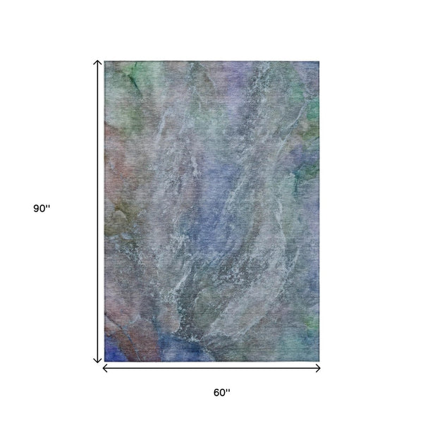 HomeRoots 5' Vibrant Blue Green Purple Abstract Washable Area Rug for Indoor/Outdoor Spaces - Durable & Stylish 658598