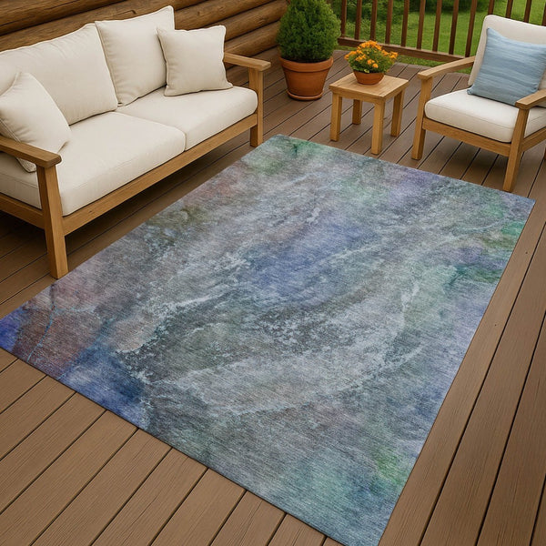 HomeRoots 5' Vibrant Blue Green Purple Abstract Washable Area Rug for Indoor/Outdoor Spaces - Durable & Stylish 658598
