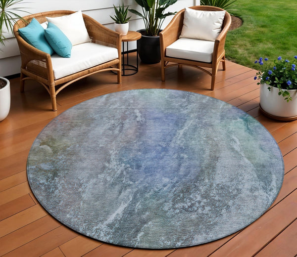 HomeRoots 8' Vibrant Round Abstract Washable Area Rug in Blue, Green & Purple for Indoor/Outdoor Spaces 658599