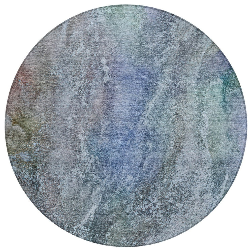 HomeRoots 8' Vibrant Round Abstract Washable Area Rug in Blue, Green & Purple for Indoor/Outdoor Spaces 658599