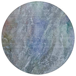 HomeRoots 8' Vibrant Round Abstract Washable Area Rug in Blue, Green & Purple for Indoor/Outdoor Spaces 658599