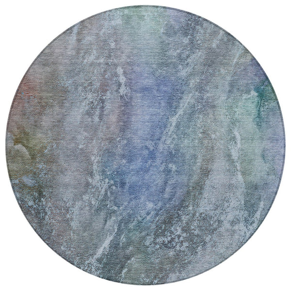 HomeRoots 8' Vibrant Round Abstract Washable Area Rug in Blue, Green & Purple for Indoor/Outdoor Spaces 658599
