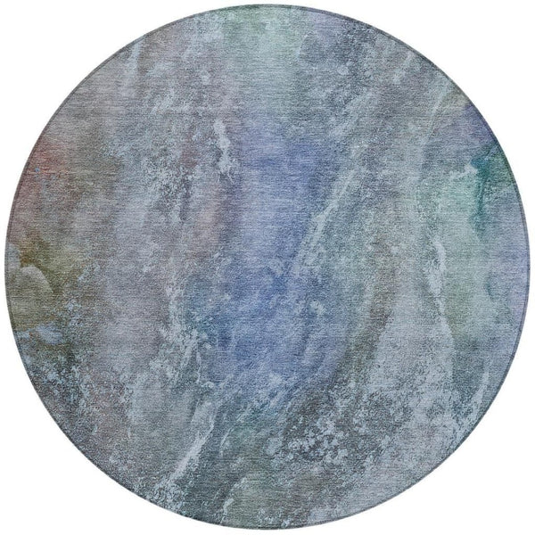 HomeRoots 8' Vibrant Round Abstract Washable Area Rug in Blue, Green & Purple for Indoor/Outdoor Spaces 658599