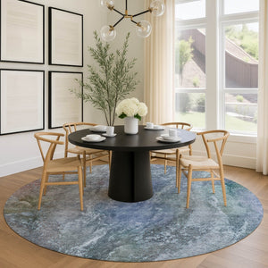 HomeRoots 8' Vibrant Round Abstract Washable Area Rug in Blue, Green & Purple for Indoor/Outdoor Spaces 658599