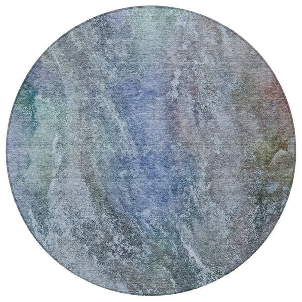 HomeRoots 8' Vibrant Round Abstract Washable Area Rug in Blue, Green & Purple for Indoor/Outdoor Spaces 658599