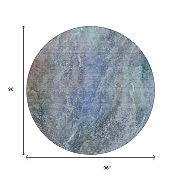 HomeRoots 8' Vibrant Round Abstract Washable Area Rug in Blue, Green & Purple for Indoor/Outdoor Spaces 658599