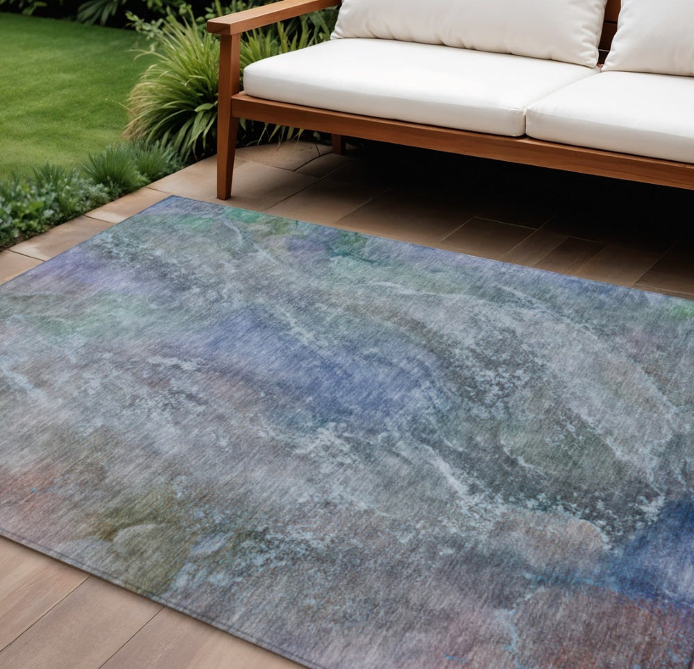 HomeRoots 10' Abstract Washable Area Rug in Vibrant Blue, Green & Purple – Perfect for Indoor & Outdoor Spaces 658602