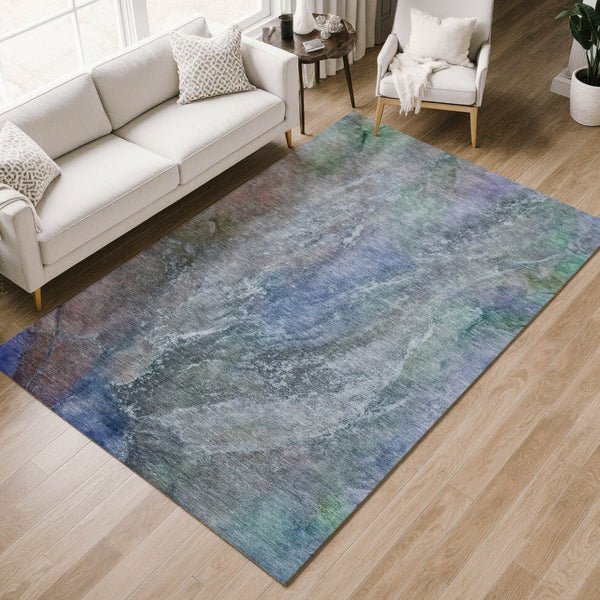 HomeRoots 10' Abstract Washable Area Rug in Vibrant Blue, Green & Purple – Perfect for Indoor & Outdoor Spaces 658602