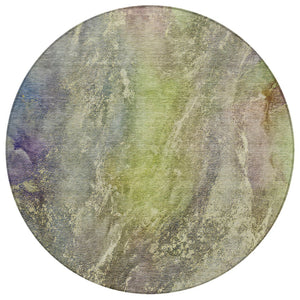 HomeRoots 8' Vibrant Green Pink Gold Round Abstract Area Rug - Stylish, Washable, Indoor/Outdoor Durability 658605