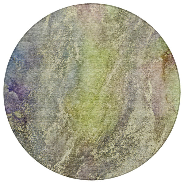 HomeRoots 8' Vibrant Green Pink Gold Round Abstract Area Rug - Stylish, Washable, Indoor/Outdoor Durability 658605