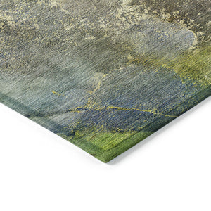 HomeRoots 8' Vibrant Green Pink Gold Round Abstract Area Rug - Stylish, Washable, Indoor/Outdoor Durability 658605