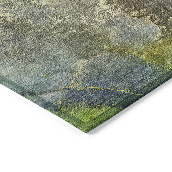 HomeRoots 8' Vibrant Green Pink Gold Round Abstract Area Rug - Stylish, Washable, Indoor/Outdoor Durability 658605