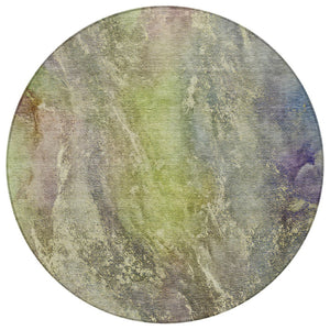 HomeRoots 8' Vibrant Green Pink Gold Round Abstract Area Rug - Stylish, Washable, Indoor/Outdoor Durability 658605