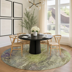 HomeRoots 8' Vibrant Green Pink Gold Round Abstract Area Rug - Stylish, Washable, Indoor/Outdoor Durability 658605