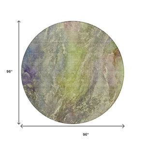 HomeRoots 8' Vibrant Green Pink Gold Round Abstract Area Rug - Stylish, Washable, Indoor/Outdoor Durability 658605