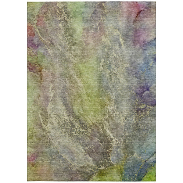 HomeRoots 8' X 10' Vibrant Green Pink Gold Abstract Washable Rug - Perfect for Indoor & Outdoor Living Spaces! 658606