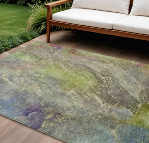 HomeRoots 10' Vibrant Green, Pink & Gold Abstract Area Rug - Washable, Stain-Resistant for Indoor & Outdoor Use 658608