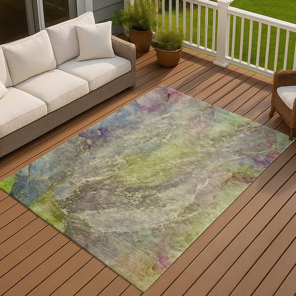 HomeRoots 10' Vibrant Green, Pink & Gold Abstract Area Rug - Washable, Stain-Resistant for Indoor & Outdoor Use 658608