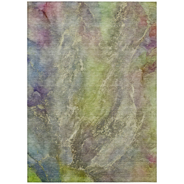 HomeRoots 10' Vibrant Green, Pink & Gold Abstract Area Rug - Washable, Stain-Resistant for Indoor & Outdoor Use 658608