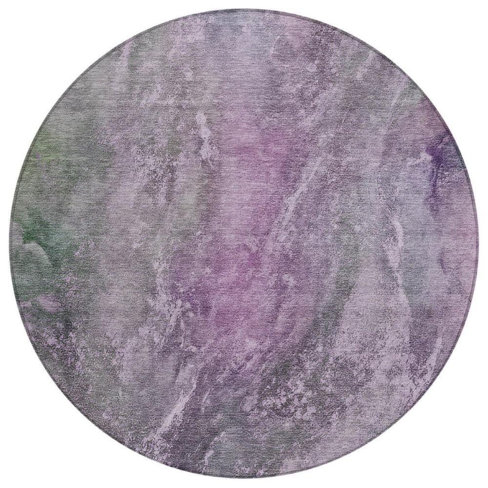 HomeRoots 8' Plum and Ivory Round Area Rug - Abstract Geometric Design, Washable, Indoor/Outdoor Versatility! 658617