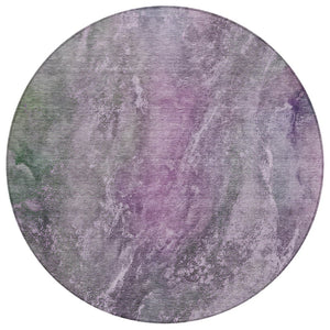 HomeRoots 8' Plum and Ivory Round Area Rug - Abstract Geometric Design, Washable, Indoor/Outdoor Versatility! 658617