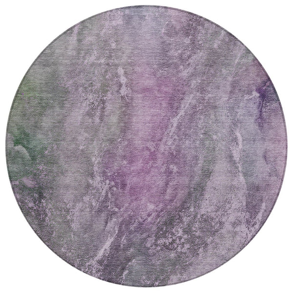 HomeRoots 8' Plum and Ivory Round Area Rug - Abstract Geometric Design, Washable, Indoor/Outdoor Versatility! 658617