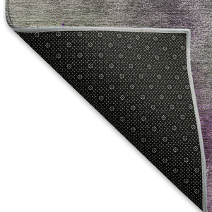 HomeRoots 8' Plum and Ivory Round Area Rug - Abstract Geometric Design, Washable, Indoor/Outdoor Versatility! 658617