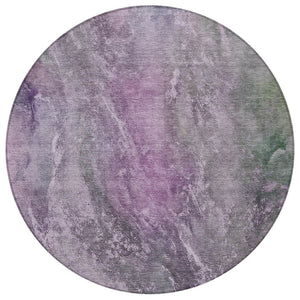 HomeRoots 8' Plum and Ivory Round Area Rug - Abstract Geometric Design, Washable, Indoor/Outdoor Versatility! 658617