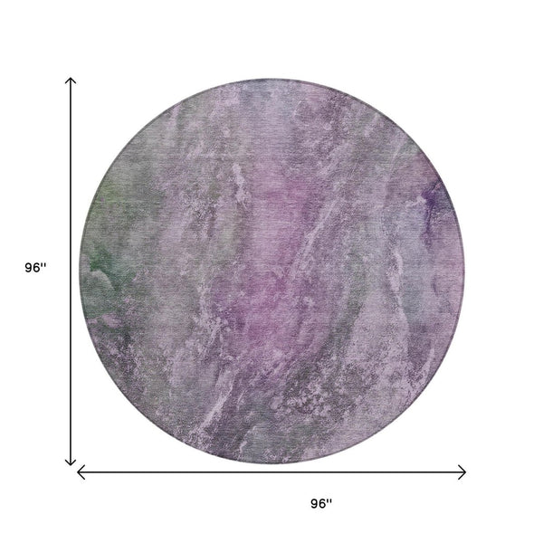 HomeRoots 8' Plum and Ivory Round Area Rug - Abstract Geometric Design, Washable, Indoor/Outdoor Versatility! 658617