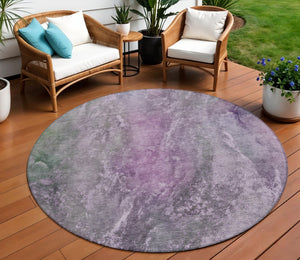 HomeRoots 8' Plum and Ivory Round Area Rug - Abstract Geometric Design, Washable, Indoor/Outdoor Versatility! 658617