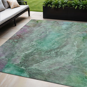 HomeRoots 5' X 8' Teal Blue and Purple Abstract Area Rug - Stylish, Washable, Durable for Indoor & Outdoor Use 658622