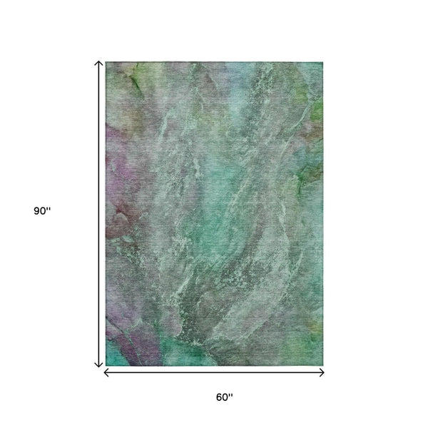 HomeRoots 5' X 8' Teal Blue and Purple Abstract Area Rug - Stylish, Washable, Durable for Indoor & Outdoor Use 658622