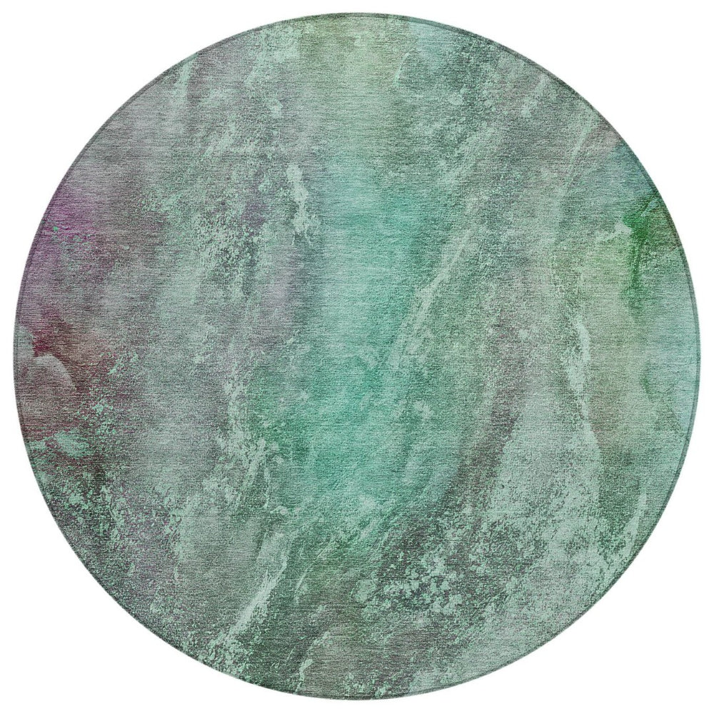 HomeRoots 8' Teal Blue and Purple Abstract Round Rug - Stylish, Durable, Washable for Indoor & Outdoor Spaces 658623
