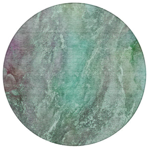HomeRoots 8' Teal Blue and Purple Abstract Round Rug - Stylish, Durable, Washable for Indoor & Outdoor Spaces 658623