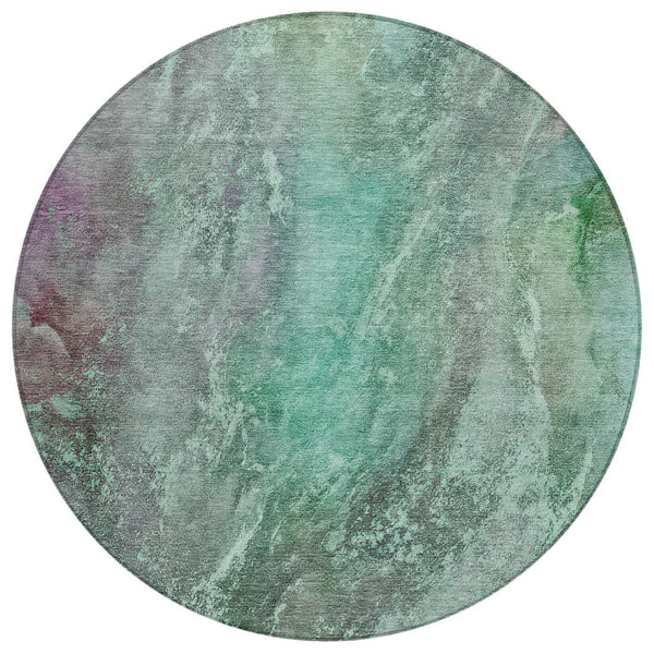 HomeRoots 8' Teal Blue and Purple Abstract Round Rug - Stylish, Durable, Washable for Indoor & Outdoor Spaces 658623